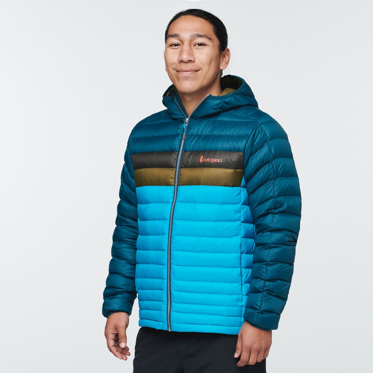 Fuego Hooded Down Jacket - Men's, Deep Ocean/Mineral Blue, Model Mario